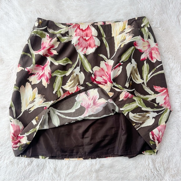 Talbots silk blend floral skirt brown pink and yellow Sz 24W - Picture 3 of 11